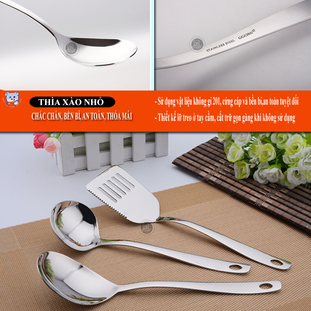 [HÀNG CHÍNH HÃNG] Thìa xào nhỏ inox dài 26 cm, rộng 7 cm bằng thép không gỉ an toàn sức khỏe GGOMi Hàn Quốc GG467