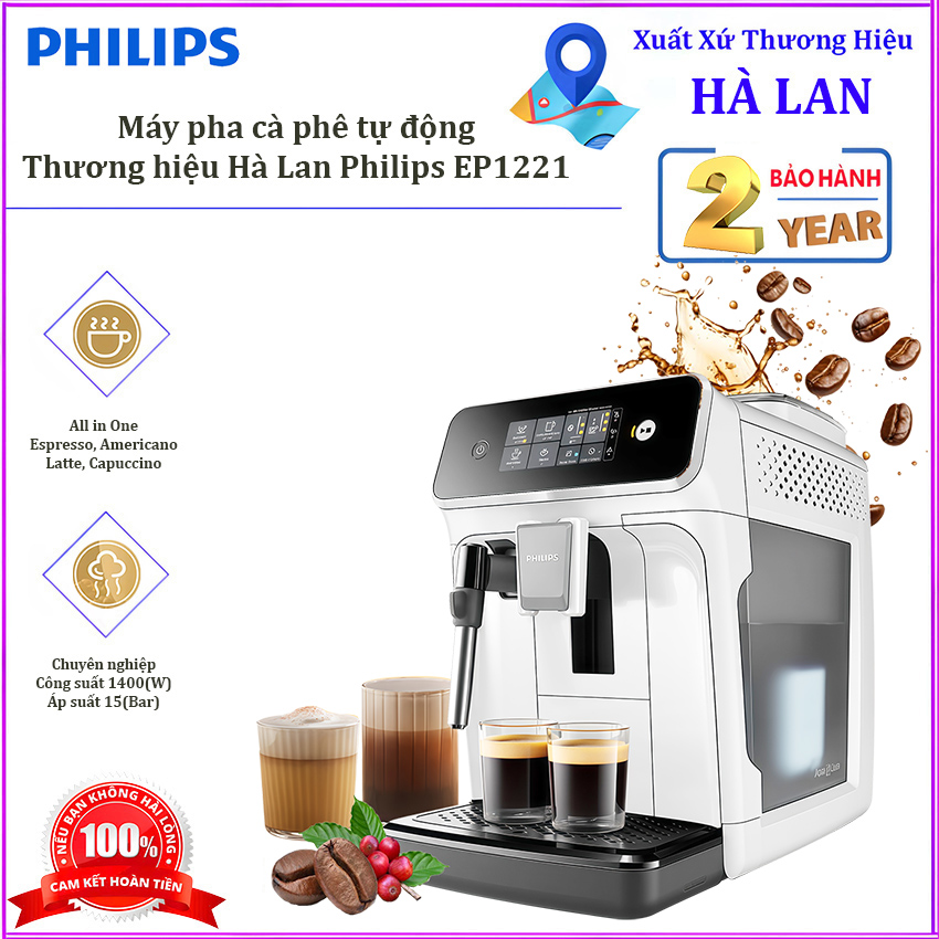 HÀNG NHẬP KHẨU - Máy pha cà phê Espresso, Americano tự động và Capuccino, Latte. Thương hiệu Hà Lan cao cấp Philips - EP1221/69
