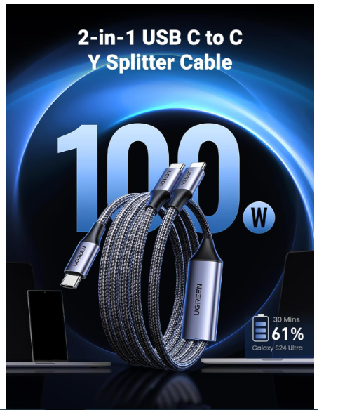 Cáp sạc USB Type C ra 2 cổng Type C dài 1.5m 100W Ugreen 35087 US561 - Hàng Chính Hãng