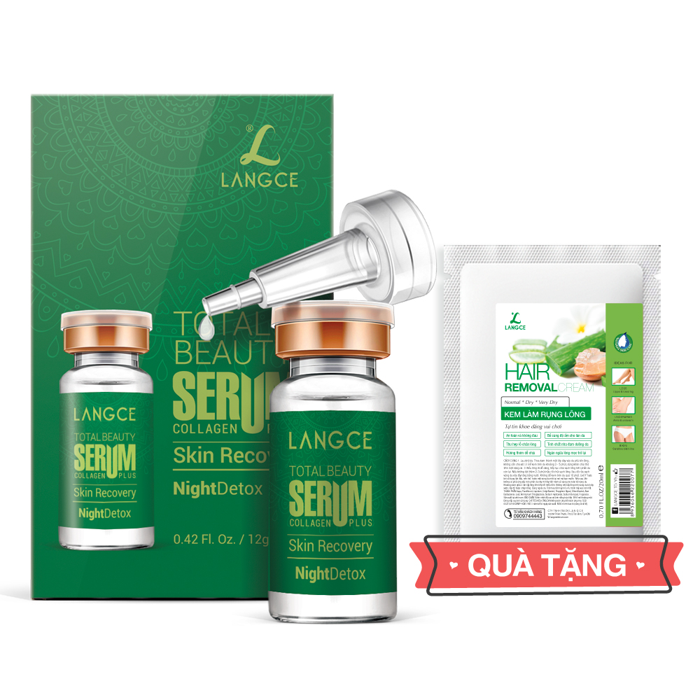 Serum Tảo Biển Xanh - Thanh Lọc Độc Tố Se Khít Lỗ Chân Lông 12ml TẶNG Kem Làm Rụng Lông Trắng Da 20ml LANGCE