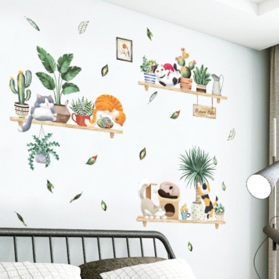 Decal trang trí tường - Xương rồng và sen đá