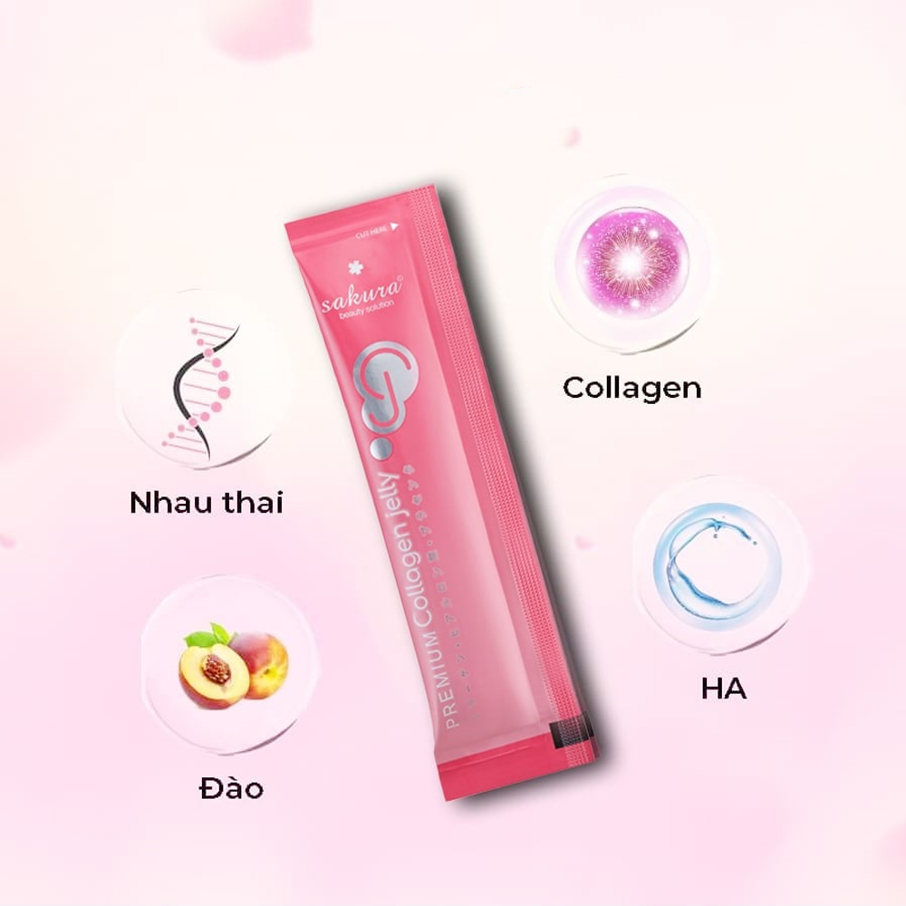 Thạch collagen chống lão hóa, dưỡng sáng da Sakura Premium Collagen Jelly (hộp 30 gói)