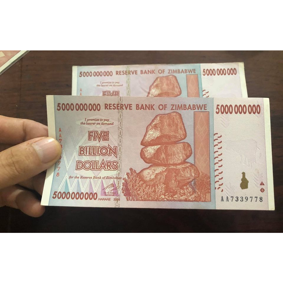 Tờ 5 tỷ dollar Zimbabwe siêu lạm phát, tiền cổ sưu tầm