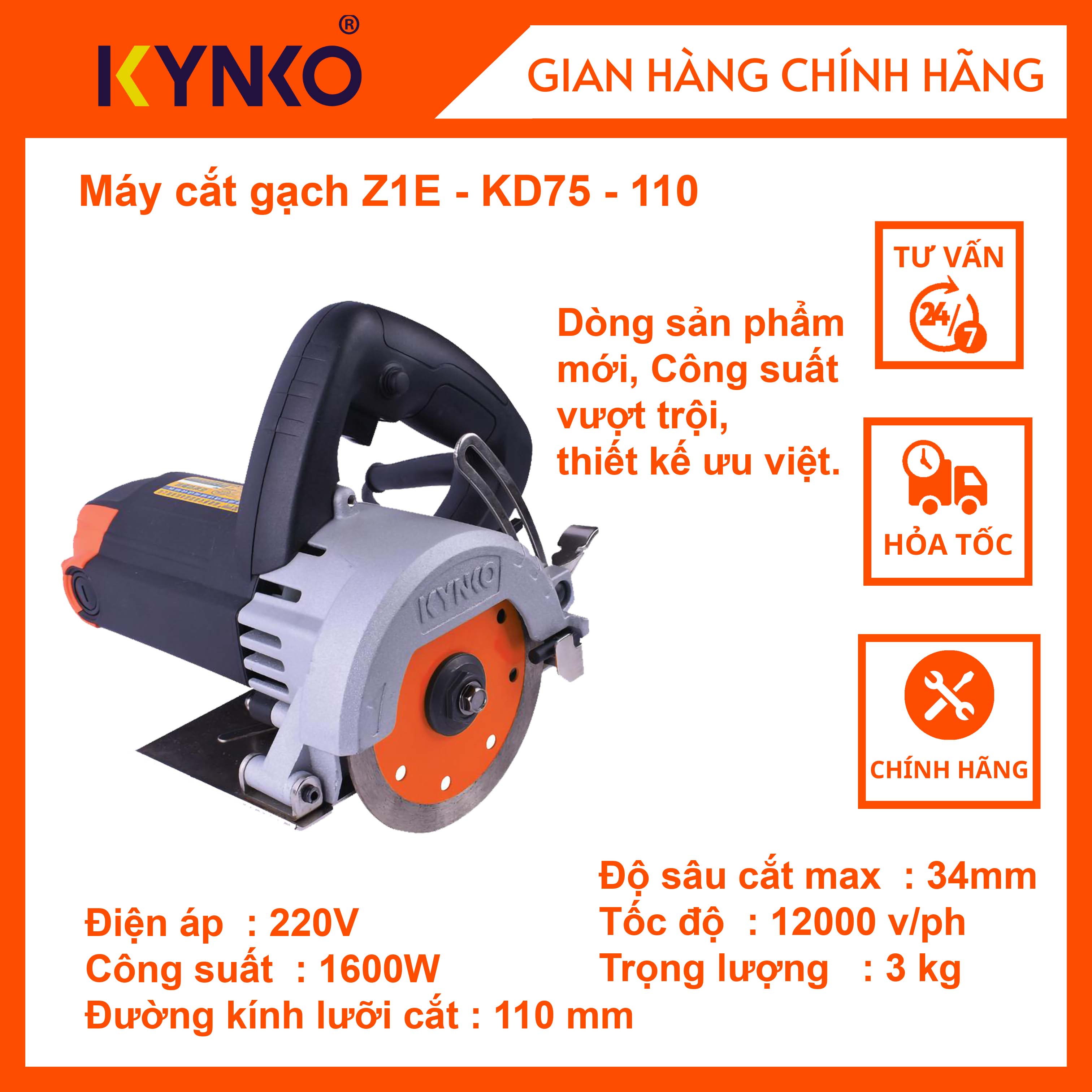 Máy cắt gạch cầm tay chính hãng Kynko Z1E-KD75-110 #6751