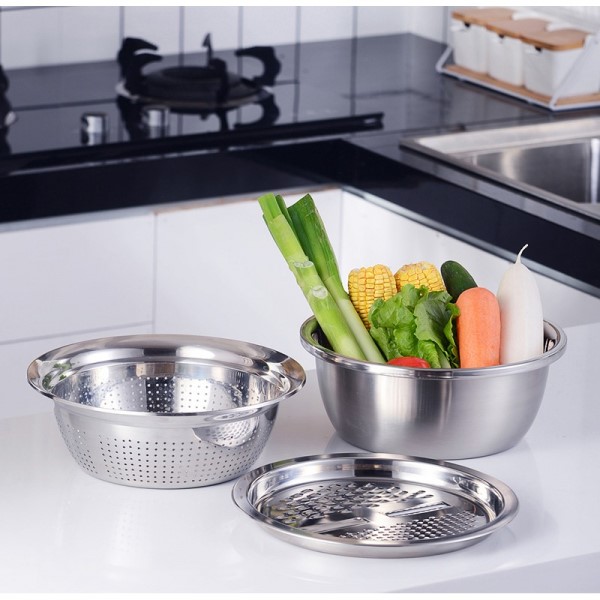 Bộ Nạo Rau Củ 3 Món - Rổ Nạo Rau Củ Kiêm Rổ Chậu Inox Cao Cấp Đa Năng Tiện Lợi - Thiết Kế Hiện Đại