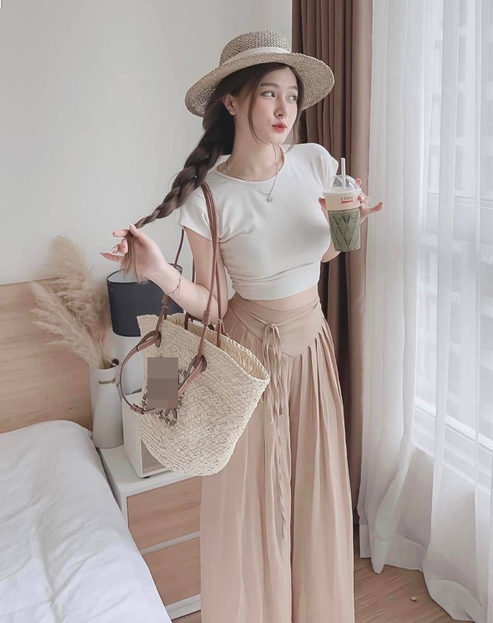 SET QUẦN ỐNG RỘNG GIẢ VÁY MIDI XẾP LY DÂY RÚT LƯNG THUN CAO MAXI + ÁO THUN 3 LỖ PASTEL ĐI TIỆC DẠO PHỐ ĐI CHƠI ĐI BIỂN