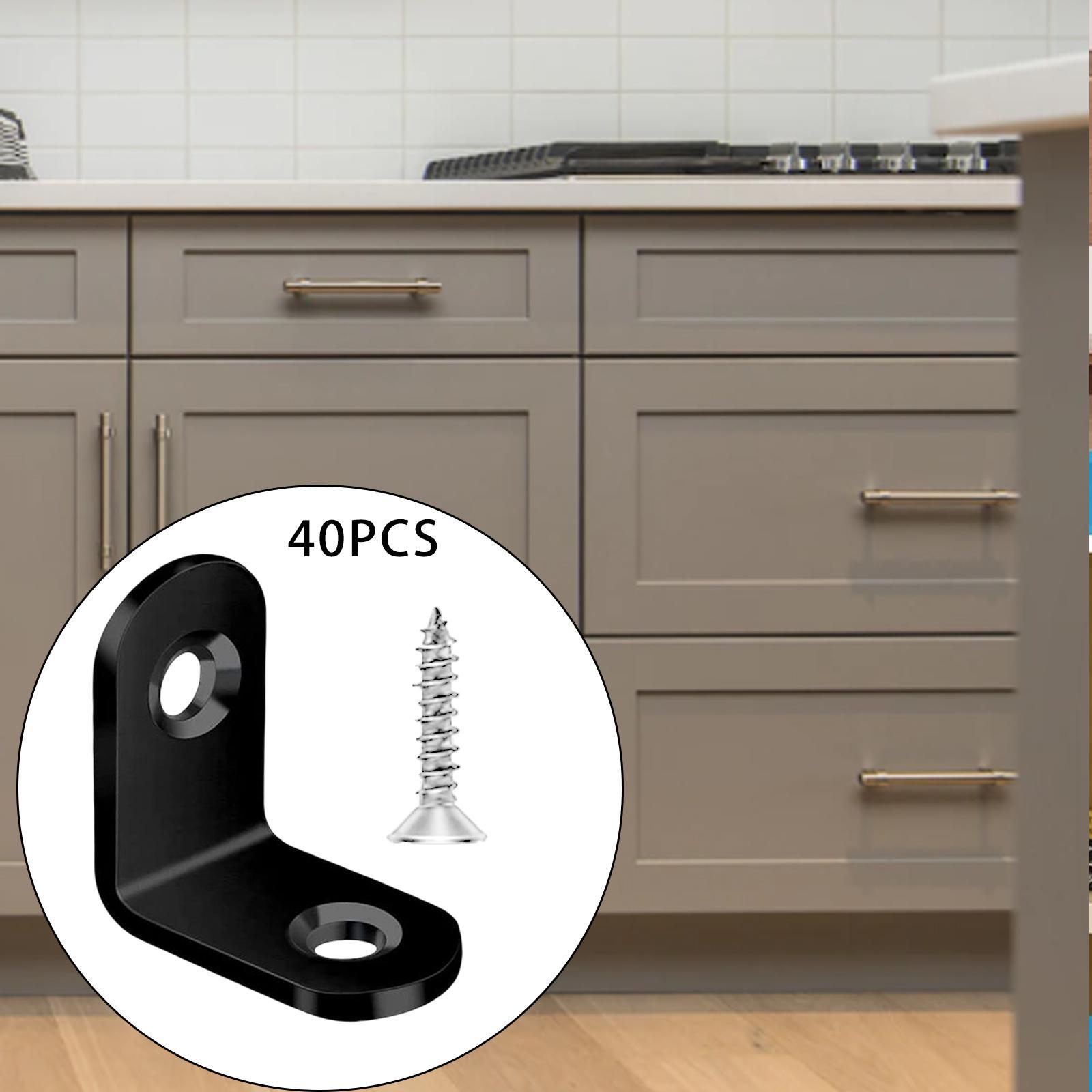 40PCS L Bracket Set, Corner Bracket, 90 Degree Right Angle Bracket with Screws, Metal L Brackets for Shelves Wood Furniture Cabinet Chair
