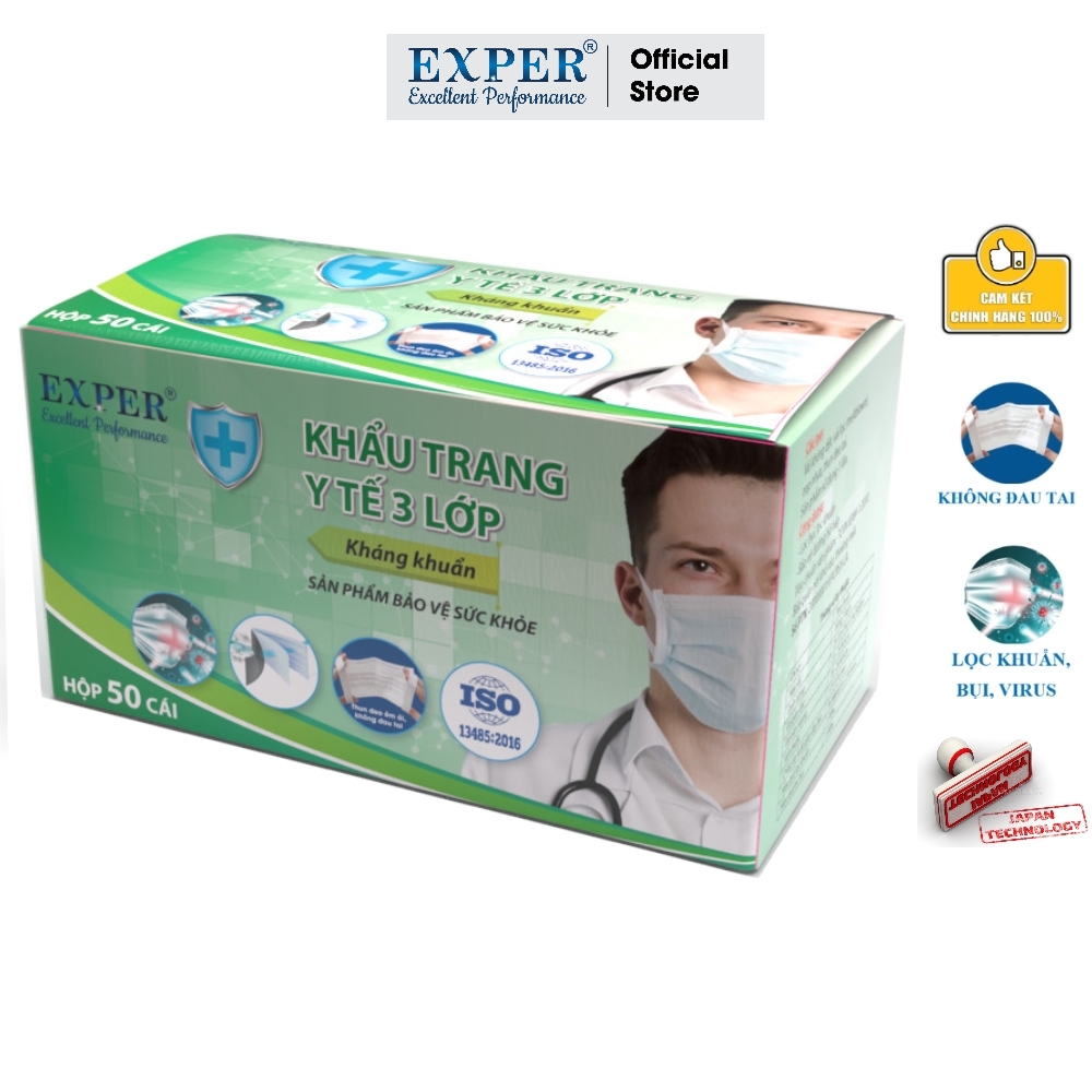 Khẩu trang y tế EXPER 3 lớp kháng khuẩn giành cho người lớn hộp 50 cái