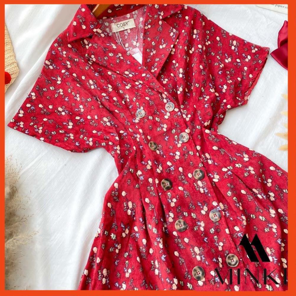 ĐẦM HOA NHÍ CỔ VEST - CHẤT LIỆU CHIFFON NHẬP KHẨU - HÀNG THIẾT KẾ - MÀU HOA XANH VÀ ĐỎ _HOT
