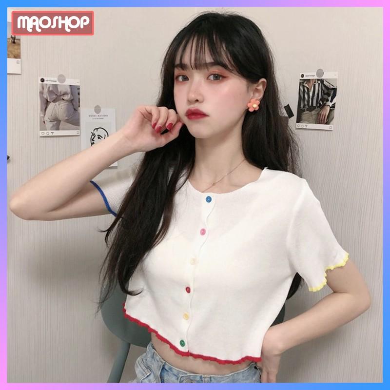 Áo Len Tăm nữ dáng croptop ngắn tay ulzzang Hàn Quốc C31 - Maoshop