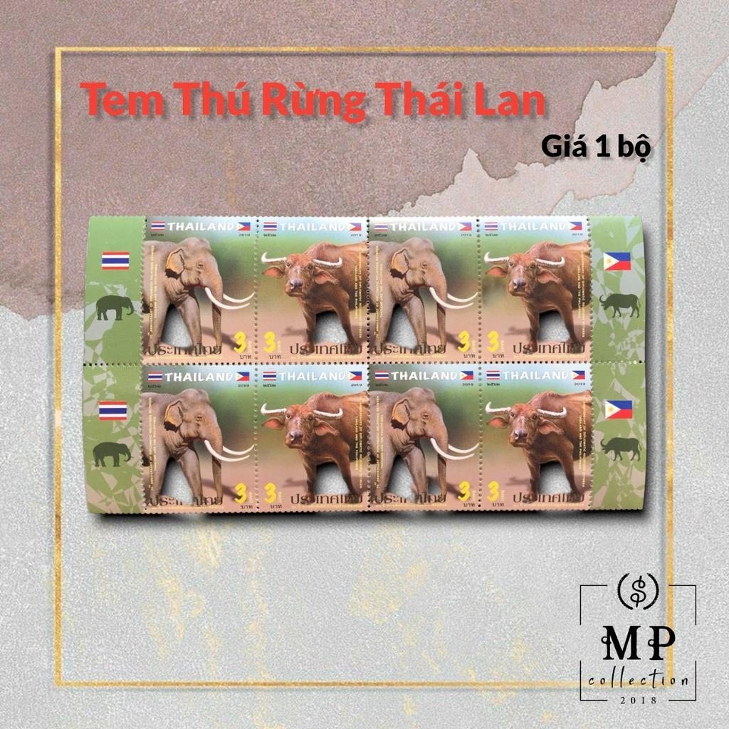 Bộ tem nước ngoài Thái Lan thú rừng voi trâu 2 con 2019 đẹp sưu tập.