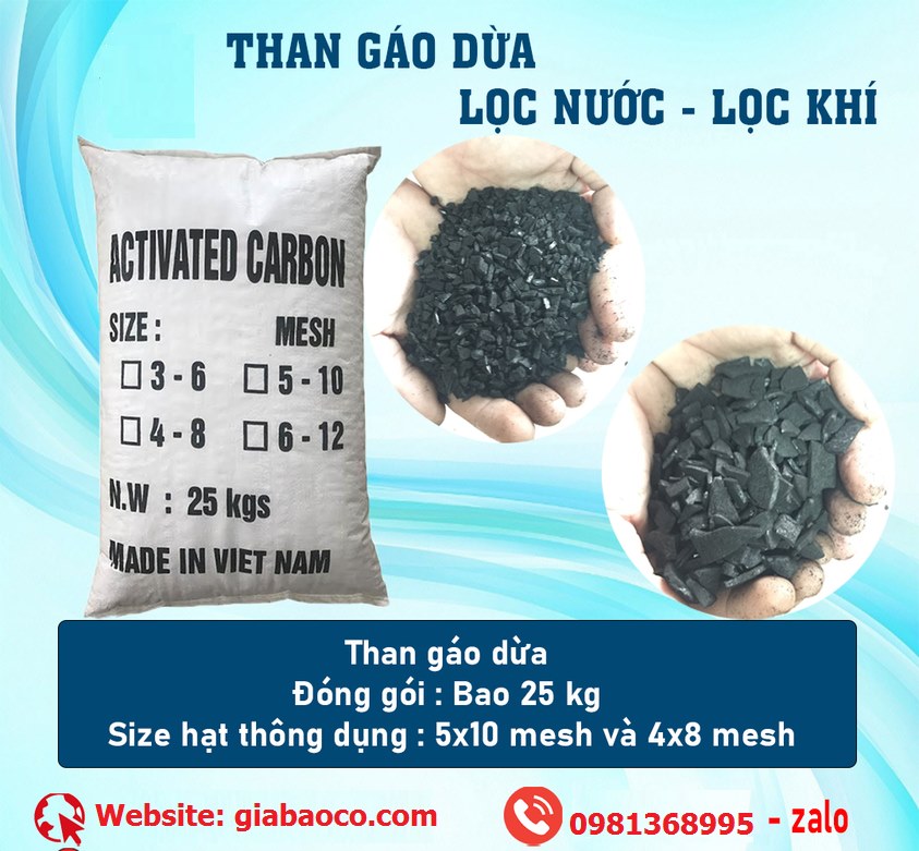 Than Hoạt Tính GÁO DỪA- Than Hoạt Tính Lọc Nước, Lọc Khí Loại 1 (6mm - 12mm)