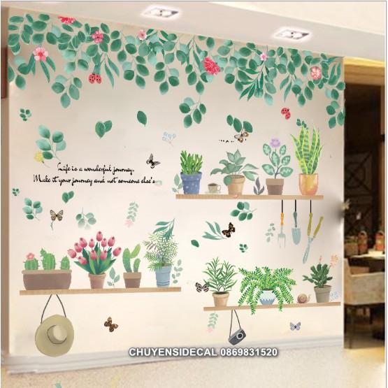 Combo Decal dán tường - Lá trần phối Nhiều chậu 02
