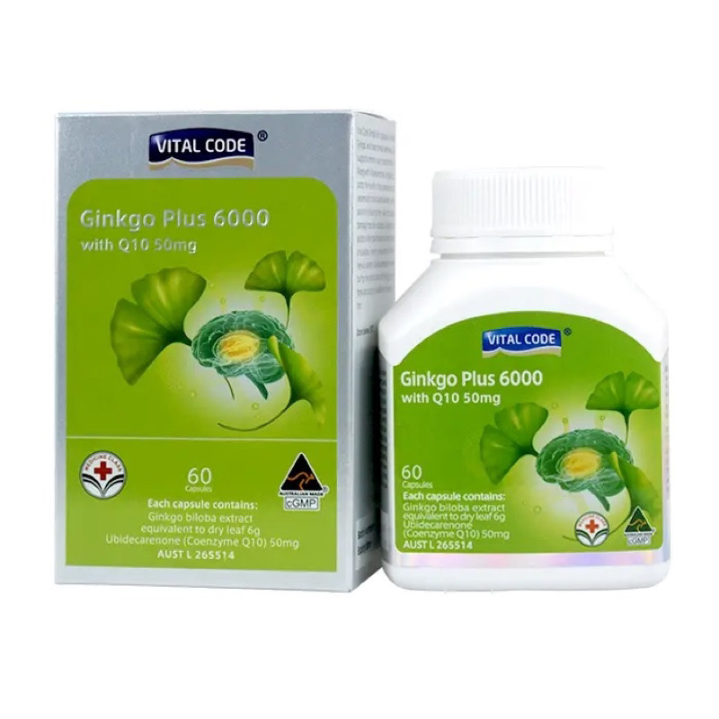 ￼Viên uống bổ não Vital Code Ginkgo Plus 6000 with Q10 50mg 60 viên