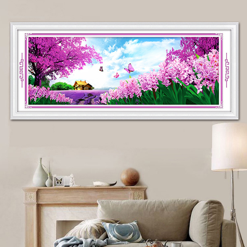 Tranh thêu kín, Vườn hoa Lavender H2071, kích thước 150*60 cm