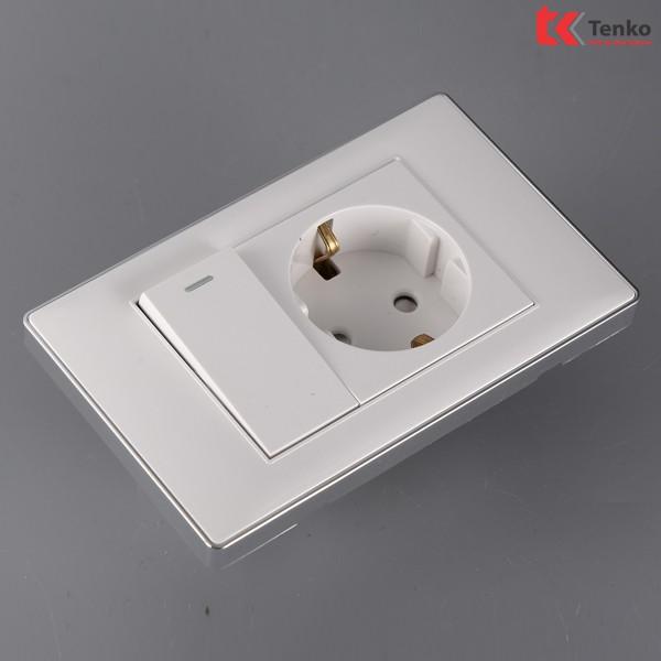 Công Tắc - Ổ Cắm Chìm Chuẩn Đức Mặt Màu Trắng Viền Bạc Thương Hiệu Nhật Thông Dụng Tenko TK-C27-T063