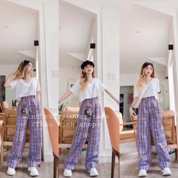 Quần culottes kẻ caro khoá trước nữ tính nhiều màu chọn lựa