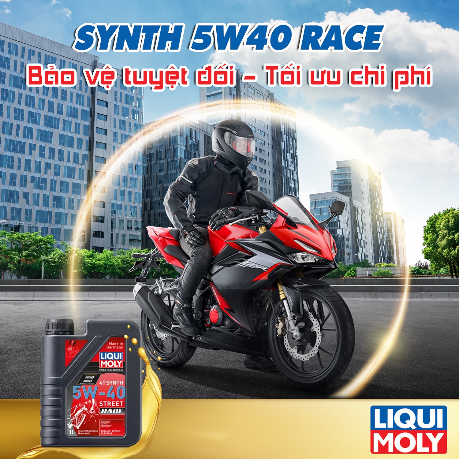 Dầu nhớt tổng hợp động cơ cho xe số, xe máy phân khối lớn, xe côn tay Liqui Moly 5W40 Race 2592 1lít - Phù hợp cho xe chạy xa, chạy phượt, leo dốc giúp máy bốc, chạy êm xe mát máy