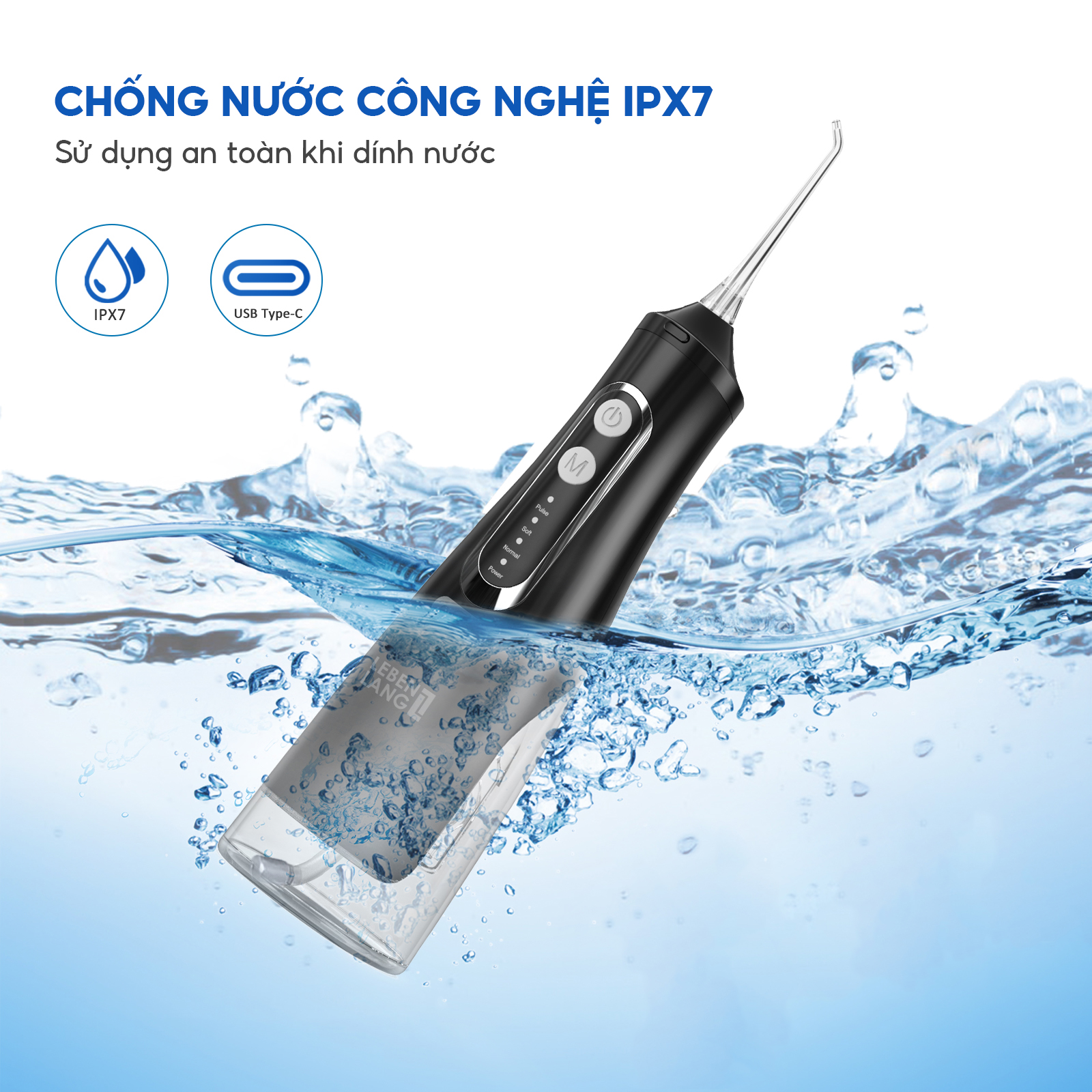 Máy tăm nước Lebenlang cầm tay LBT1488, 6W, chống thấm nước 2000mah, 310ml, tích hợp pin, bảo hành 2 năm - hàng chính hãng