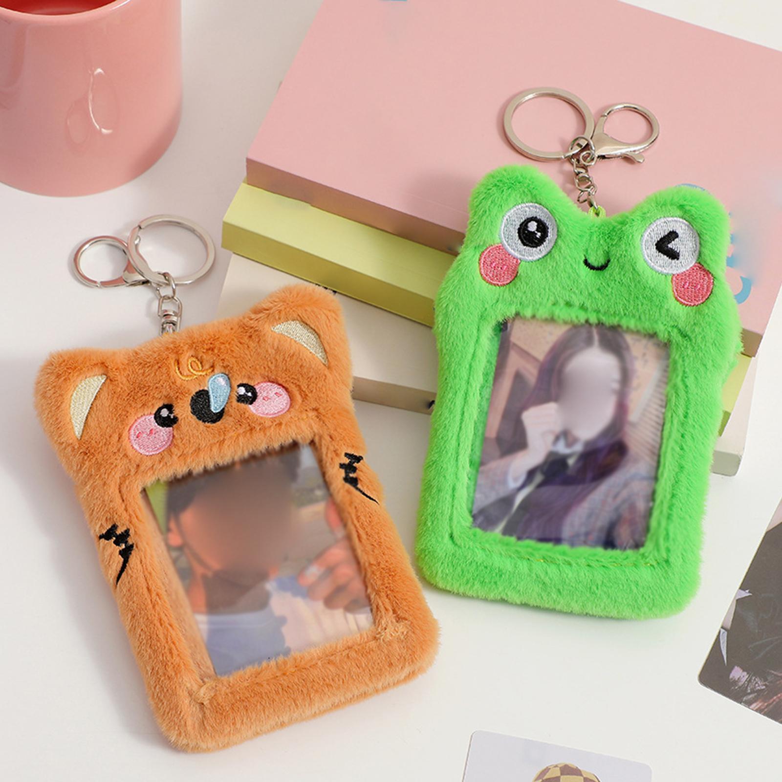 Cute Plush Photocard Holder Card Holder Keychain Protector Photo Sleeve Card Holder Case for Sports Cards Football Cards