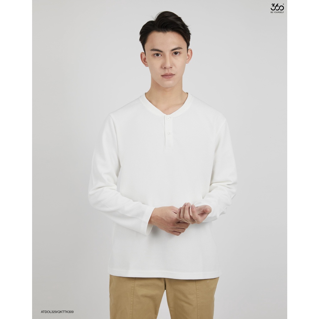 Áo thun nam dài tay cổ henley thương hiệu thời trang nam 360Boutique áo thun basic hai màu trắng đen - ATDOL329