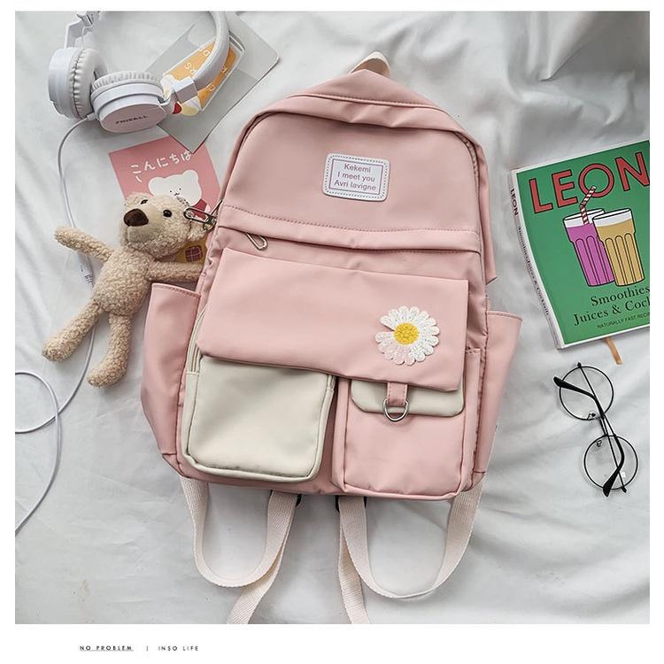 Balo ULZZANG, balo thời trang- BL223, nhiều ngăn, vải chống thấm nước- Tặng kèm Sticker, bóng, gấu