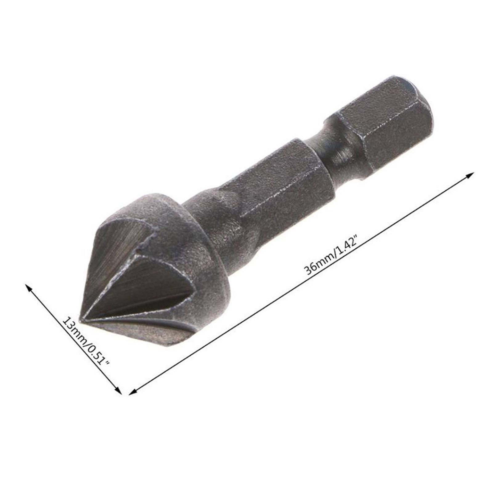 3x 5 Flute Countersink Drill Hexagonal Cutting Metal Tools for Woodworking