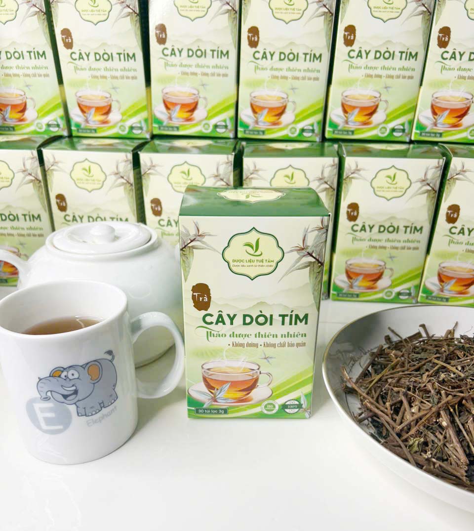 Trà cây dòi tím túi lọc Tuệ Tâm - Trà túi lọc cây dòi tím - Mỗi hộp có 30 gói 3g - Dùng cho người ho, ho lâu ngày, phổi yếu