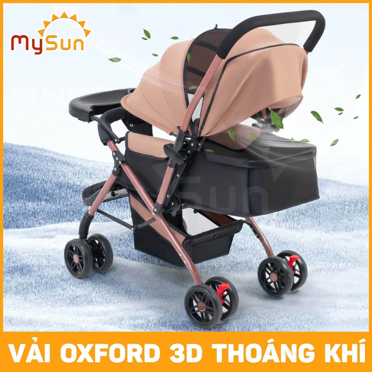 Xe đẩy 2 chiều nằm ngồi gấp gọn cho em bé sơ sinh 1 2 3 4 tuổi Premium MySun