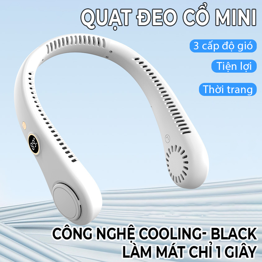 Quạt đeo cổ mini không cánh có màn hình led, tiện lợi- D1398