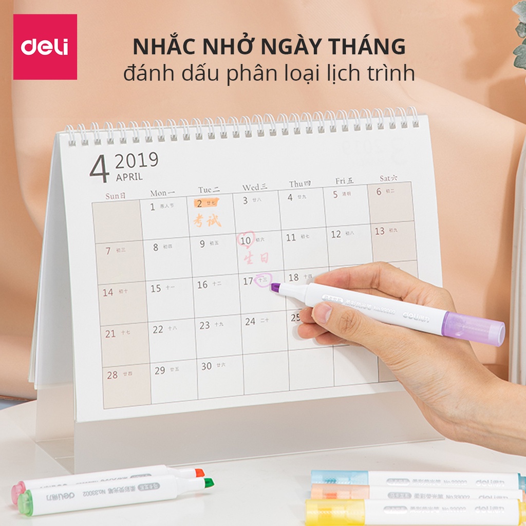 Set 6 Chiếc Bút Highlight Hai Đầu Bút Nhớ Dòng Đánh Dấu Dạ Quang Take Note Ghi Chú Deli - Bảng Màu Pastel Macaron - 33002 S605 S735 S134