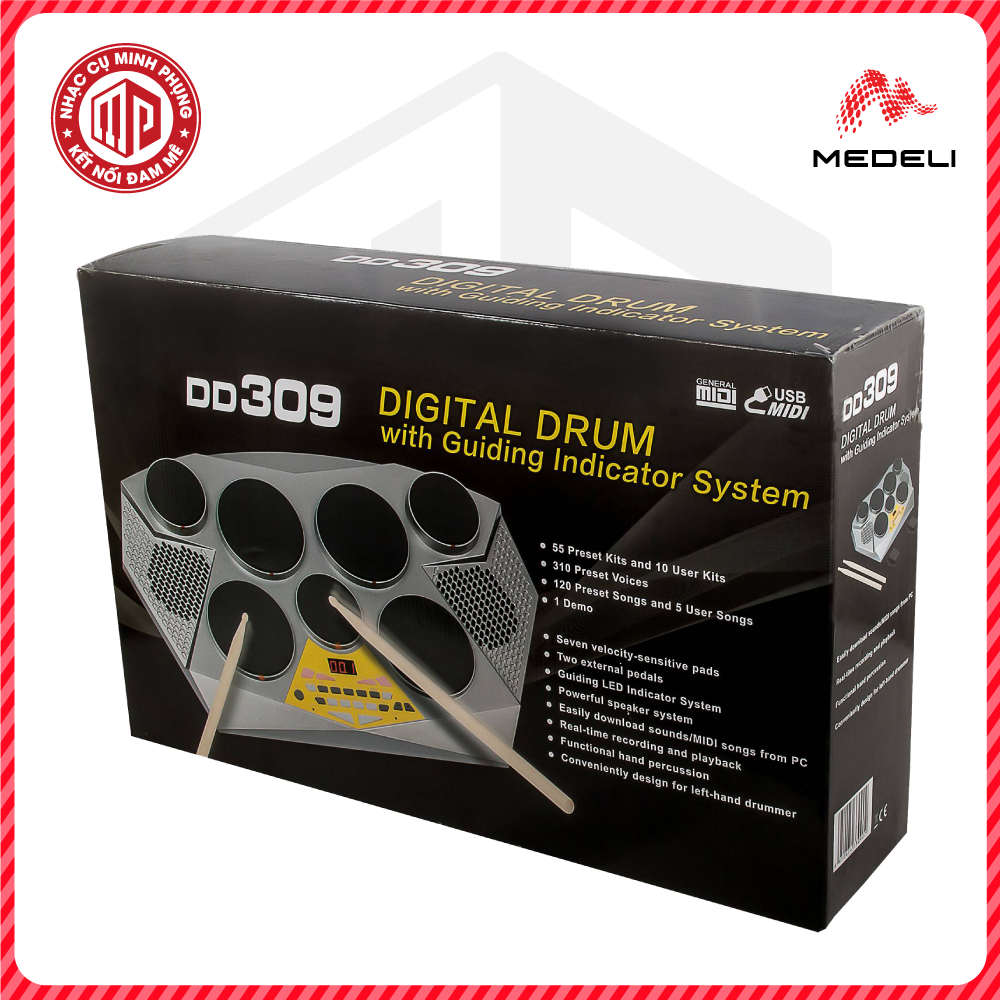 Bộ trống điện tử cao cấp/ Portable Drums/ Electronic Drum Kits/ Compact Digital Drums - Table Drums - Medeli DD309 - 7 pads - Hàng chính hãng