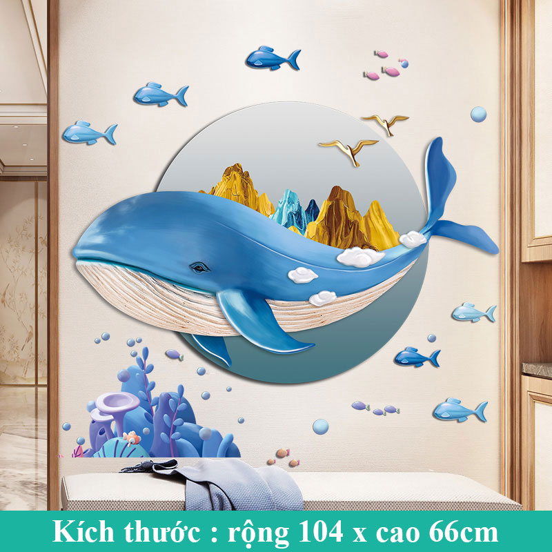 Sticker Giấy Dán Tường Decal Dán tường Tranh Dán Tường Trang Trí Tường Mẫu Cá Voi Xanh ZH-1004
