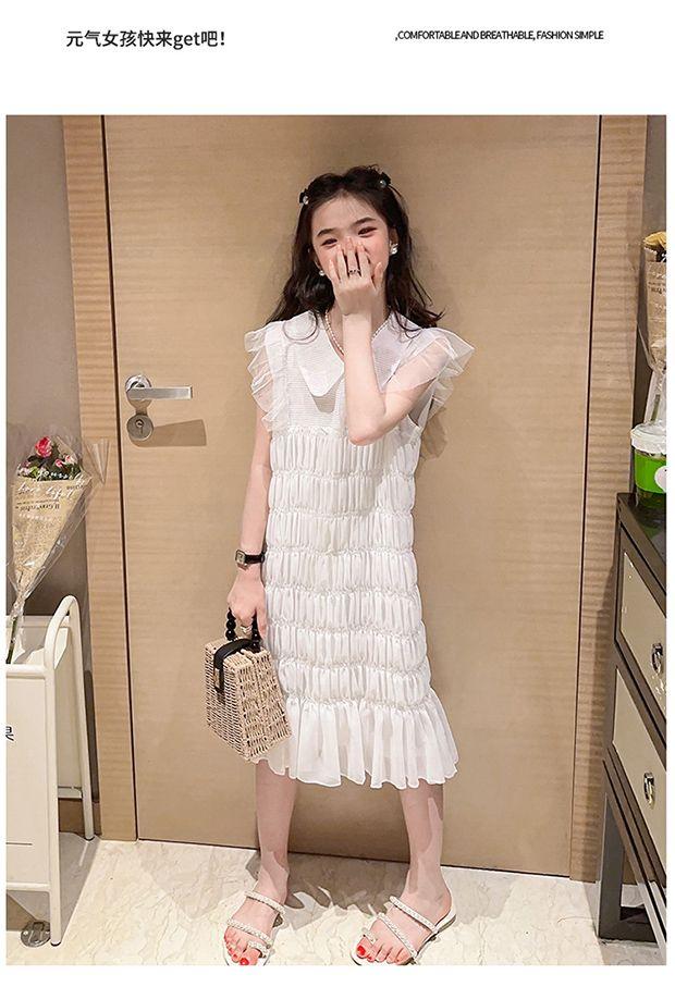CHENGRUI Cô gái mùa hè chiffon rắn màu đầm 2023 trung bình trẻ em phong cách phương Tây thời trang mùa hè váy công chúa thời trang trẻ em