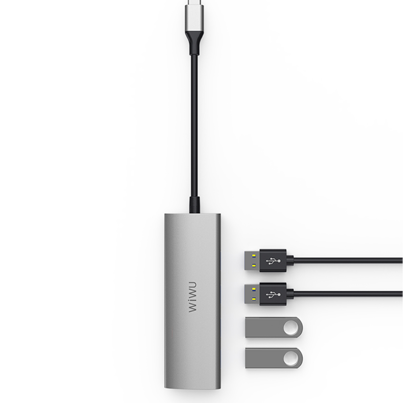 Hub chia cổng Type-C đa năng 4 in 1 từ Type-C ra 4 USB-A 3.0 hiệu Wiwu Alpha A440 cho Macbook / iPad Pro 11 inch 12 .9 inch / Laptop trang bị cổng Type C thunderbolt 3 - hàng nhập khẩu