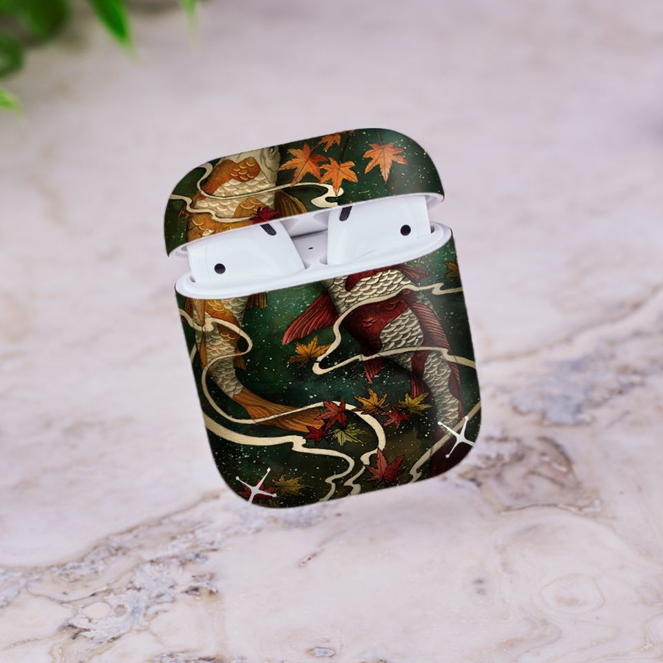 Miếng dán skin chống bẩn cho tai nghe AirPods in hình cá chép Koi mùa thu - CHR017 (bản không dây 1 và 2)