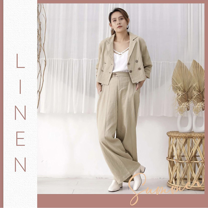 Áo Vest Blazer nữ dáng lửng tay lỡ ve chồng, chất vải Linen Premium, thời trang phong cách trẻ