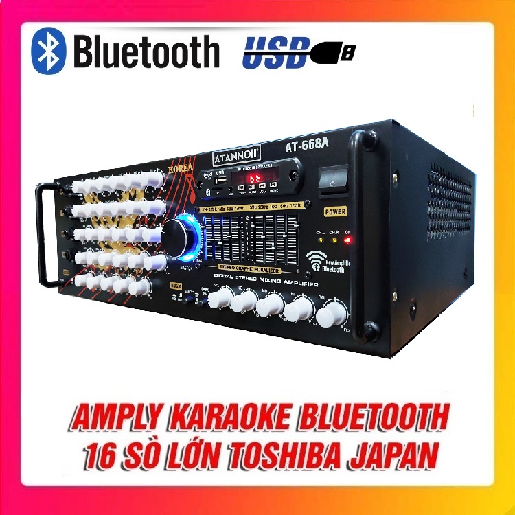 Ampli Bluetooth Karaoke ATANNOII AT-668A - Amply 16 sò lớn - Dễ phối loa - Hàng chính hãng
