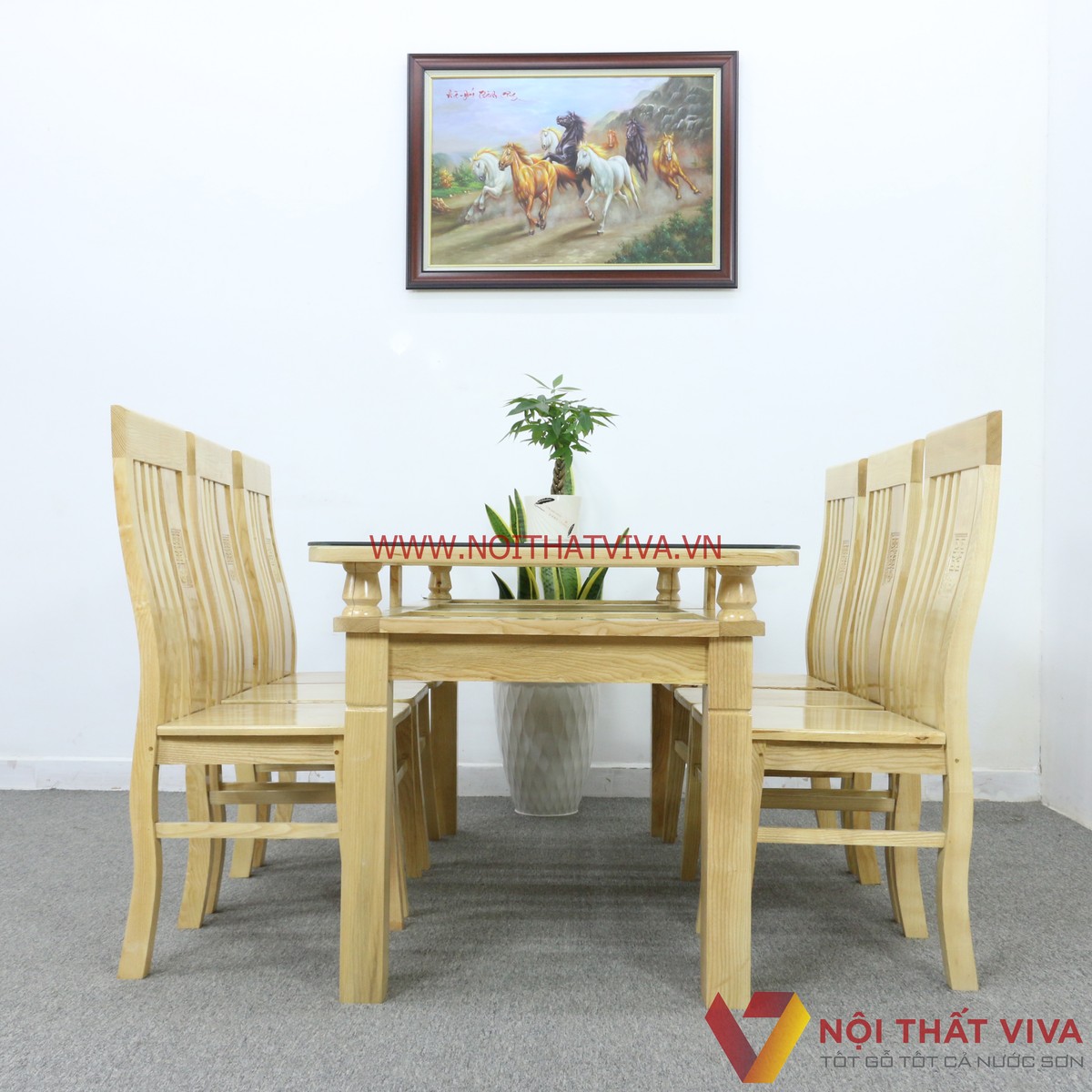 Bộ Bàn Ăn Gỗ Sồi 2 Tầng 6 Ghế Đẹp Cao Cấp