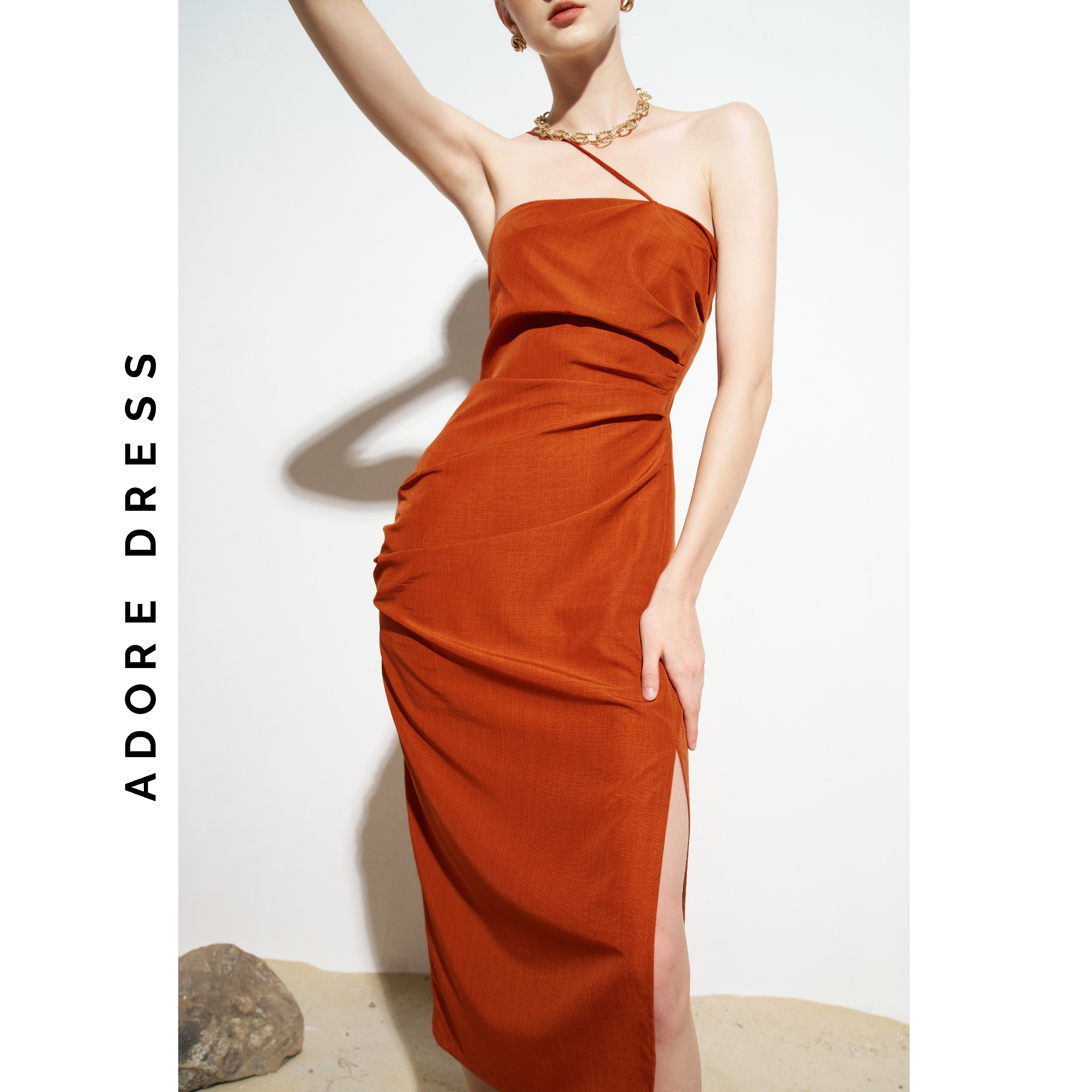 Đầm Sleeveless dresses resort style giả đũi trơn cam 311DR6004 ADORE DRESS