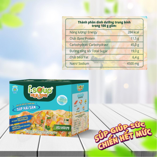 Súp Hải Sản Ăn Liền ISOUP HUUPS Ngon,Dinh Dưỡng,Tiện Lợi (Hộp X 3 Viên) - Súp Ăn Liền Sấy Thăng Hoa