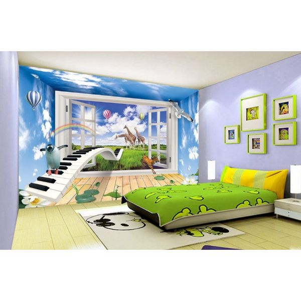 Tranh dán tường 3d cửa sồ cây đàn ép lụa kim sa có sẵn keo CS63