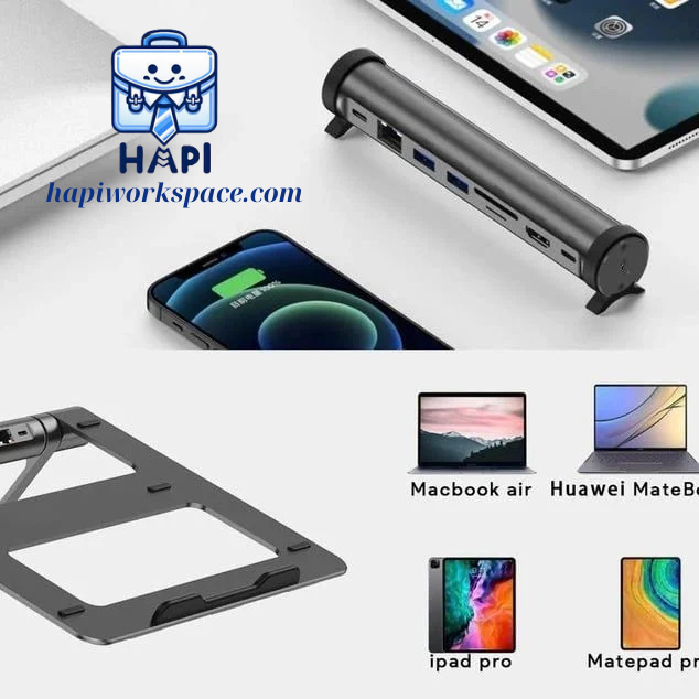 Giá đỡ Laptop hàng chính hãng WiWU Wi-A821CH tích hợp HUB mở rộng Type-C 8-in-1: Linh hoạt, tối ưu mọi điều kiện