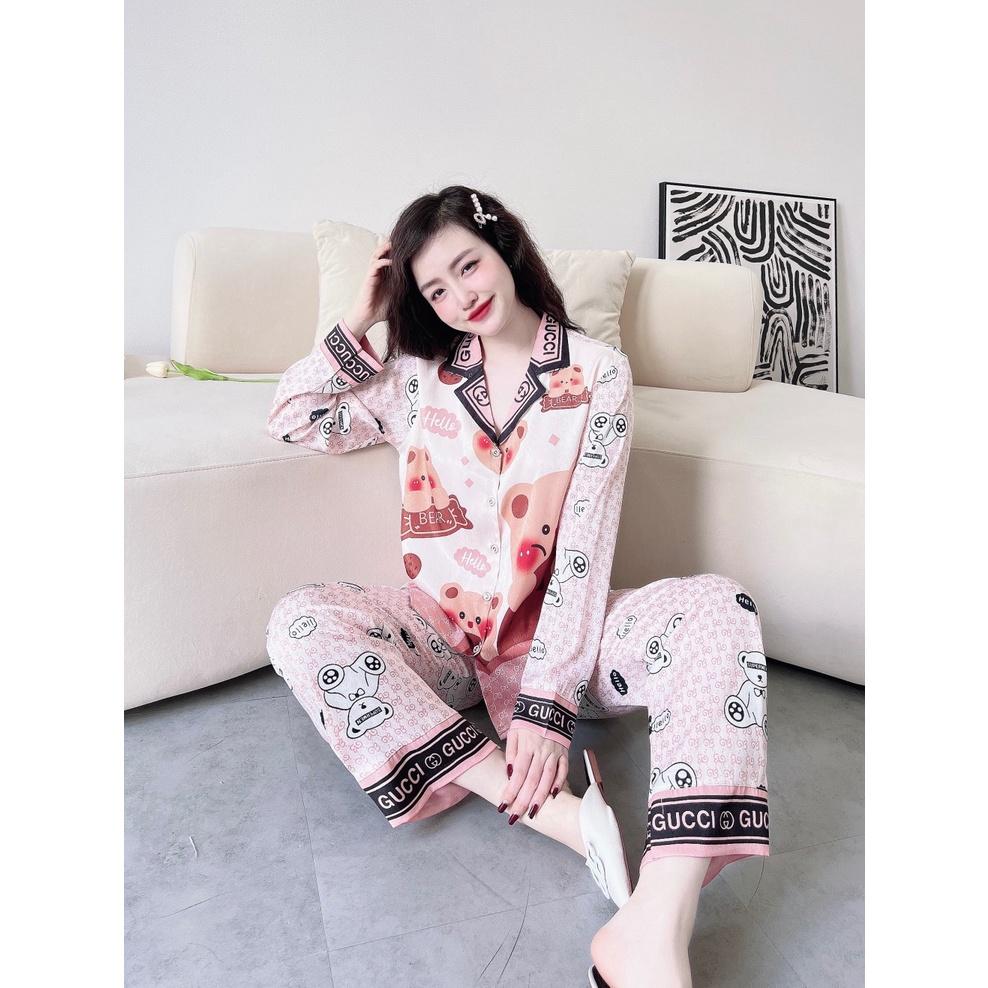 Bộ pyjama dài tay - Lụa xước ánh kim cao cấp  - ĐẢM BẢO GIỐNG HÌNH 100%