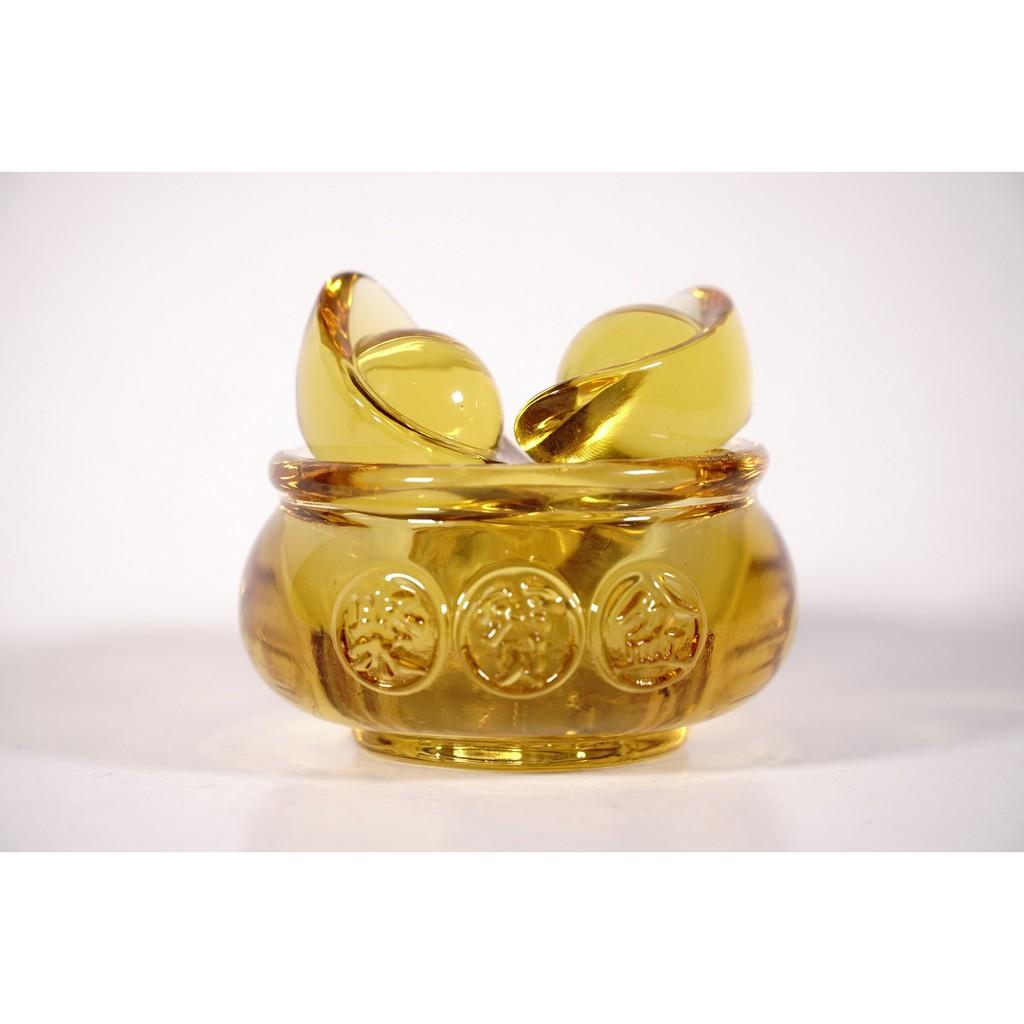 Hủ vàng bát tụ bảo bồn lưu ly 8cm + 3 thỏi vàng thần tài 5cm cỡ lớn thờ Thần Tài
