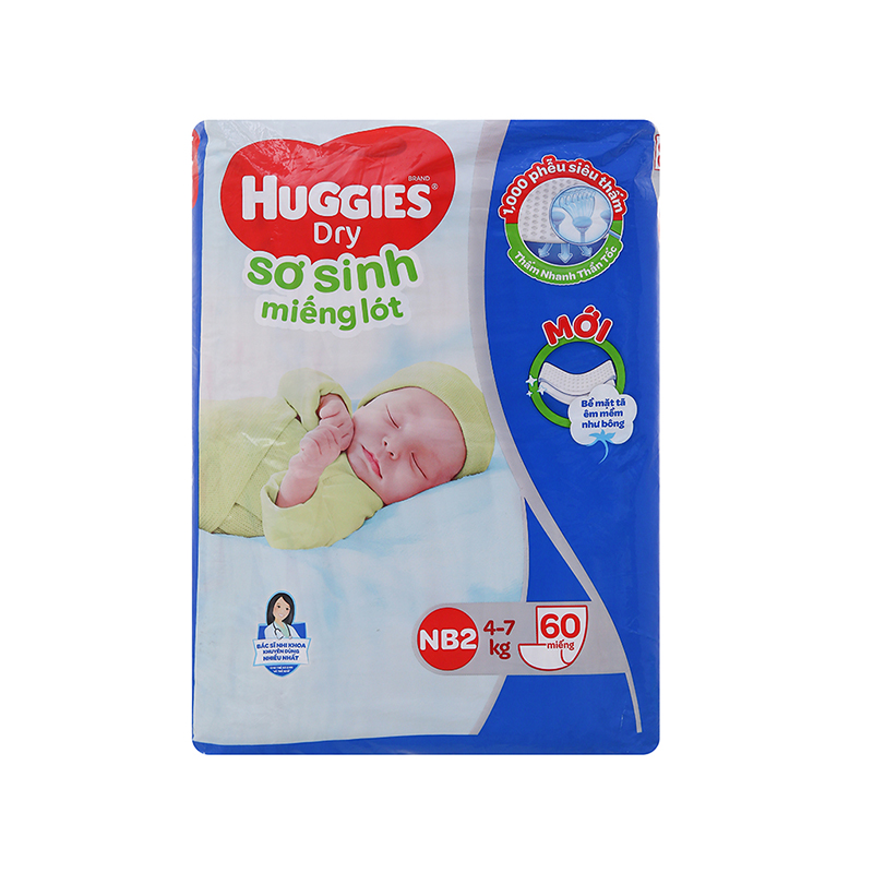 Miếng lót sơ sinh Huggies size NB2 60 miếng (cho bé 4 - 7kg)