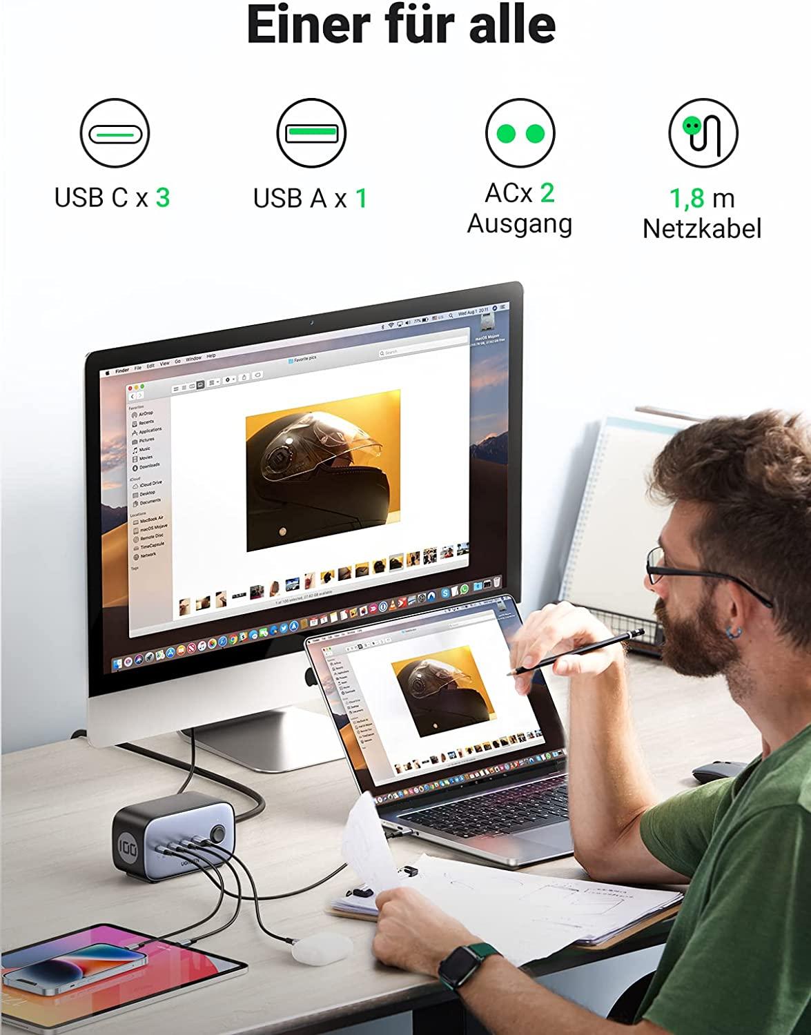 Ugreen UG60167CD270TK 100W 1.8M Bộ sạc nhanh DigiNest Pro gồm 3 cổng USB-C + USB-A cáp nguồn dài 1.8M chuẩn cắm EU - HÀNG CHÍNH HÃNG