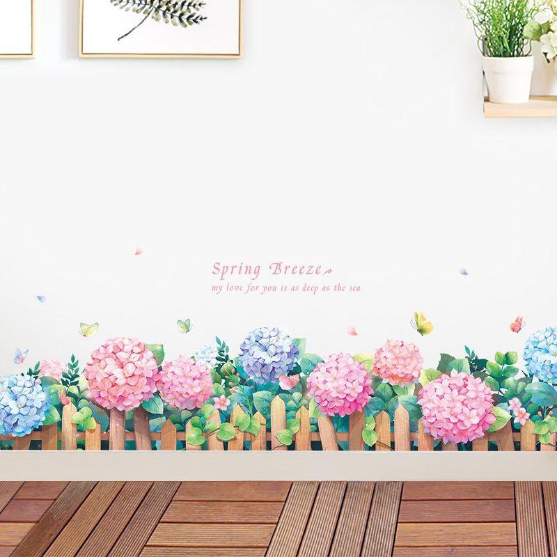 Decal dán chân tường cẩm tú cầu