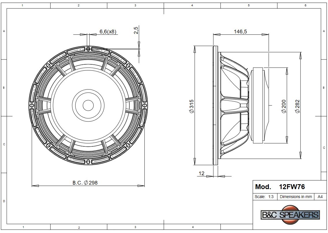 Loa Rời 3 tấc B&amp;C SPEAKERS- Italia 12FW76 (1 cái) – Hàng Chính Hãng