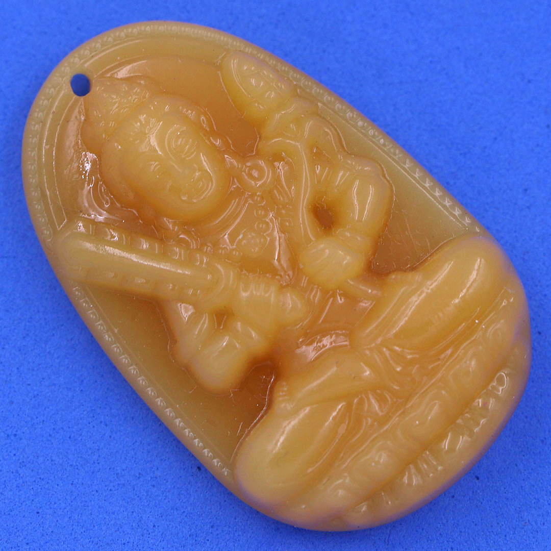 Mặt Phật Hư không tạng đá thạch anh vàng 3.6 cm kèm móc và dây chuyền inox, Mặt Phật bản mệnh